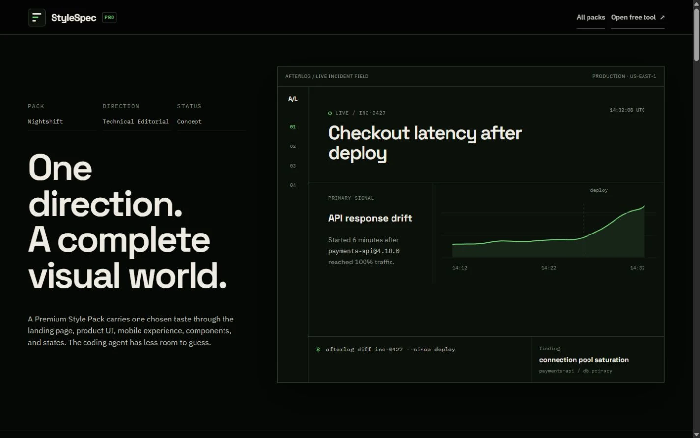 Nightshift showcase with a dark technical incident interface